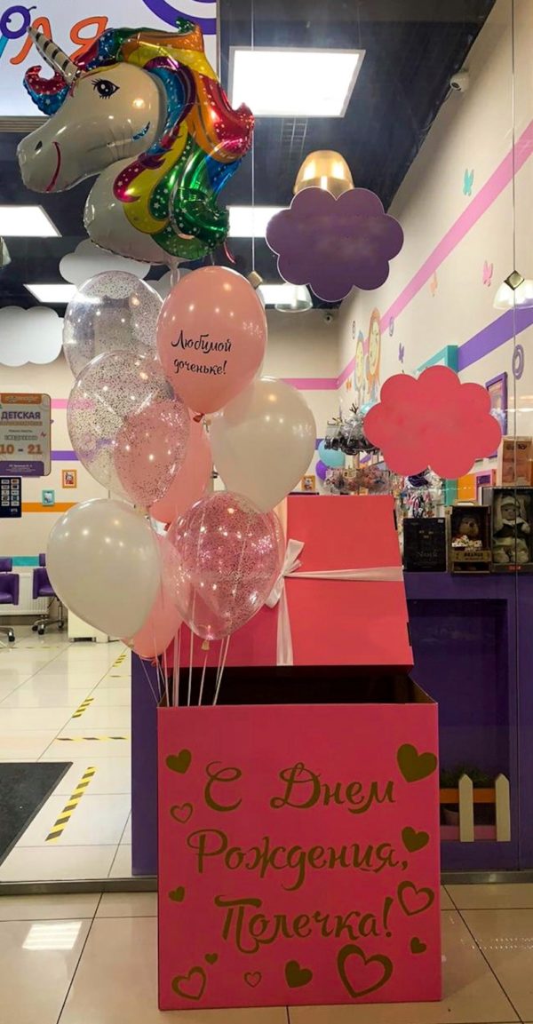 Коробка с шарами в розовом цвете